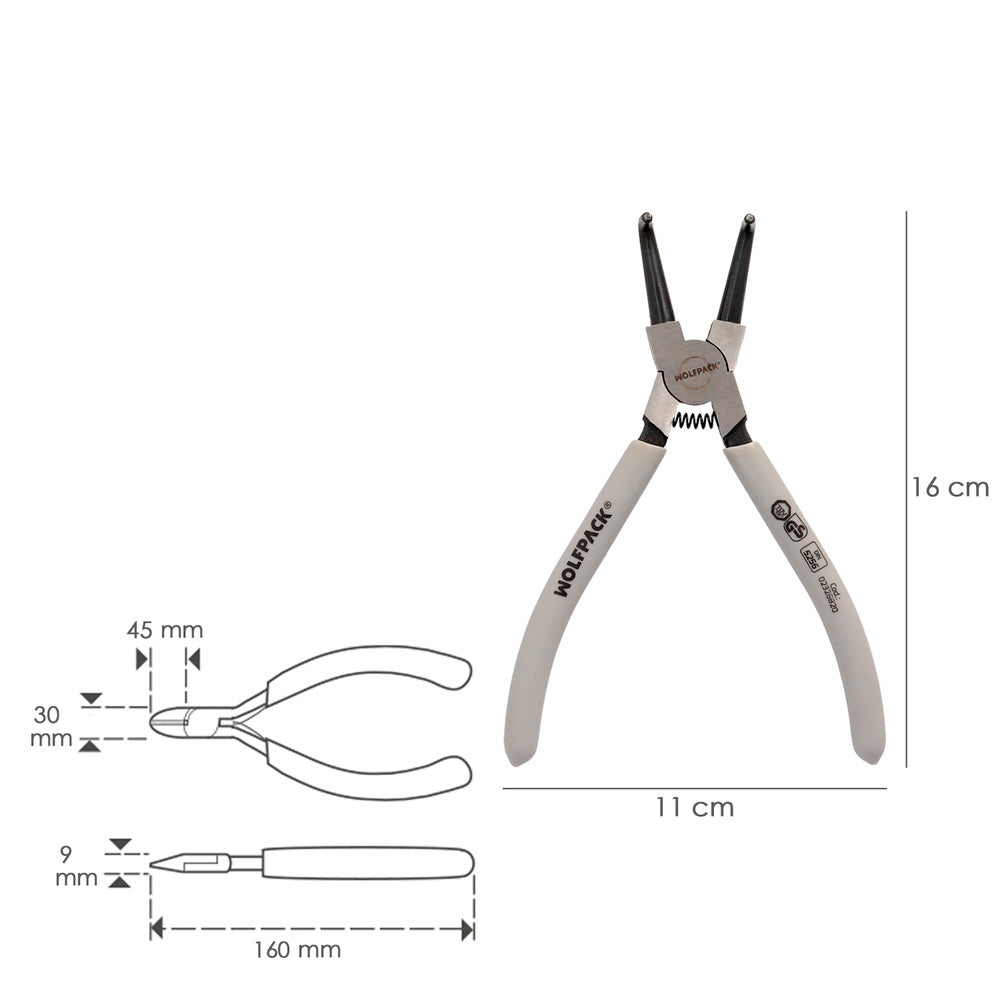 Internal circlip pliers bent 175 mm steel DIN 5256. Snap rings, retaining rings, circlips