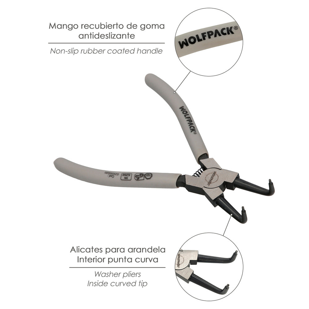 Internal circlip pliers bent 175 mm steel DIN 5256. Snap rings, retaining rings, circlips