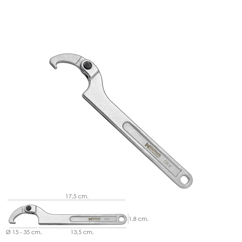 Articulated hook wrench for pipes ø 15 to 35 mm