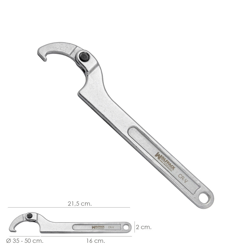 Articulated hook wrench for pipes ø 35 to 50 mm