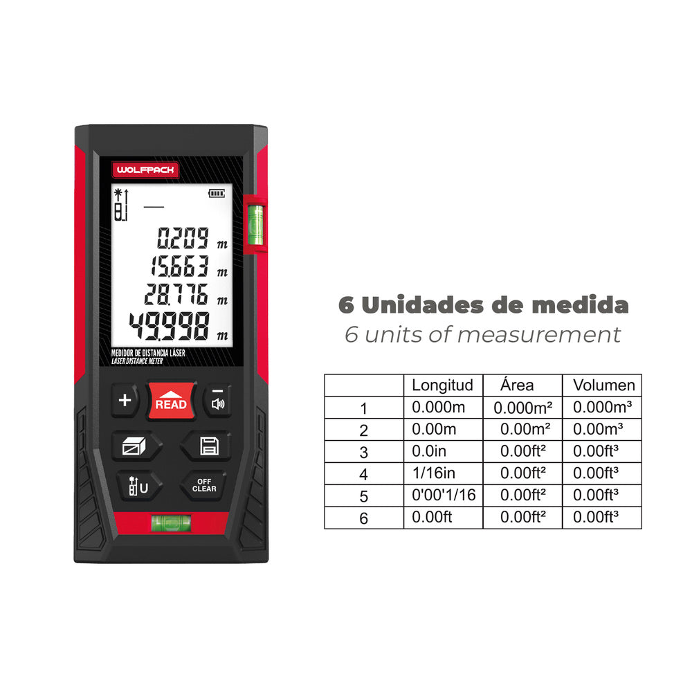 50m Laser Meter 10 functions operates with 2 AAA batteries (not included)