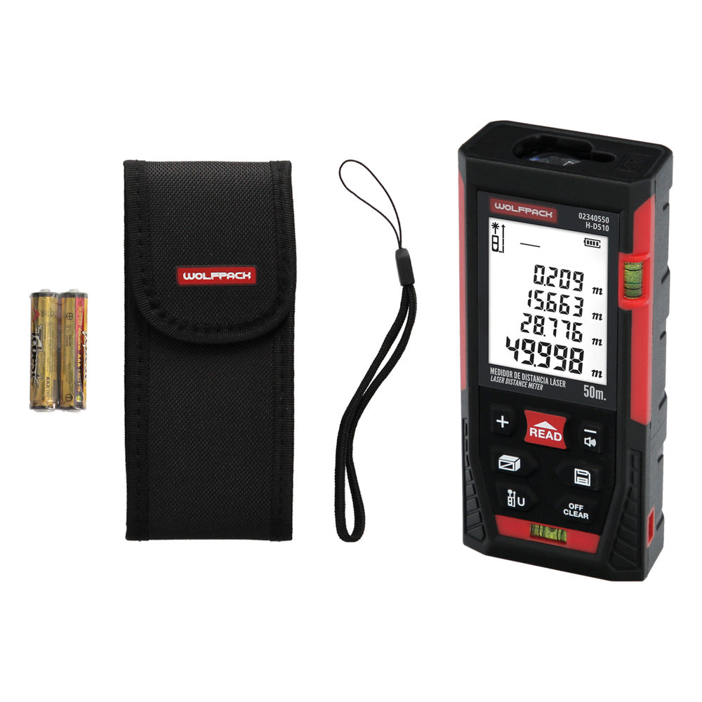 50m Laser Meter 10 functions operates with 2 AAA batteries (not included)