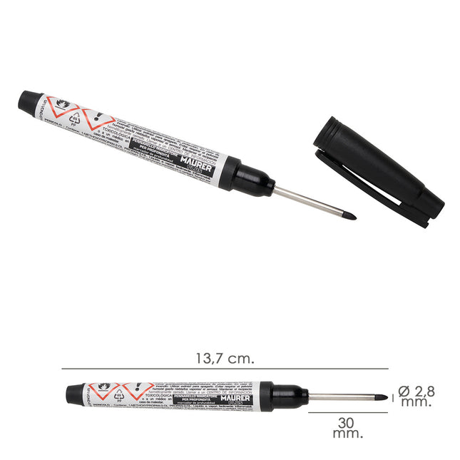 Rotulador marcador punta larga negro, marcador agujeros profundos, marcador zonas dificil acceso, trazador, rotulador obras,