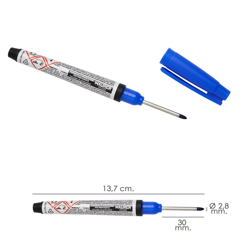 Rotulador marcador punta larga azul, marcador agujeros profundos, marcador zonas dificil acceso, trazador, rotulador obras,