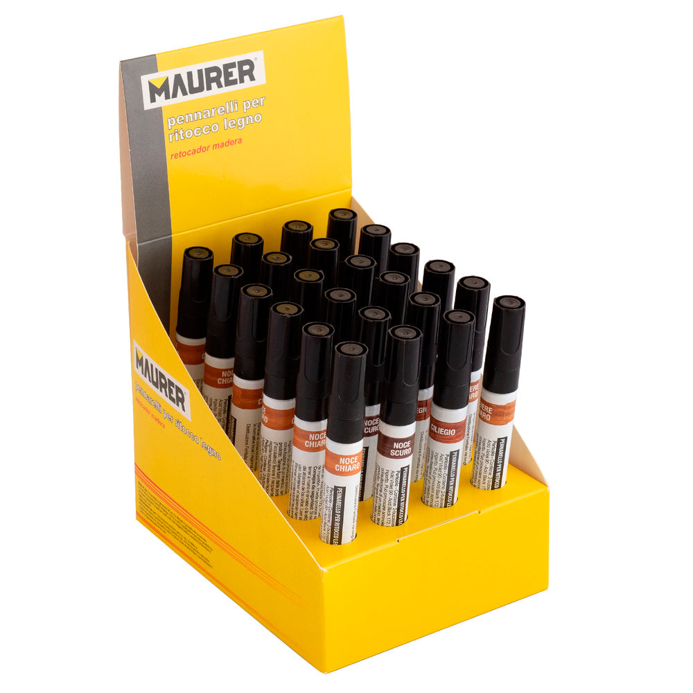 Display of 24 wood touch-up marker pens.