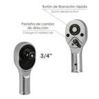 Juego llaves de vaso de acero cromo vanadio con 21 piezas 3/4" plus  con maletin.