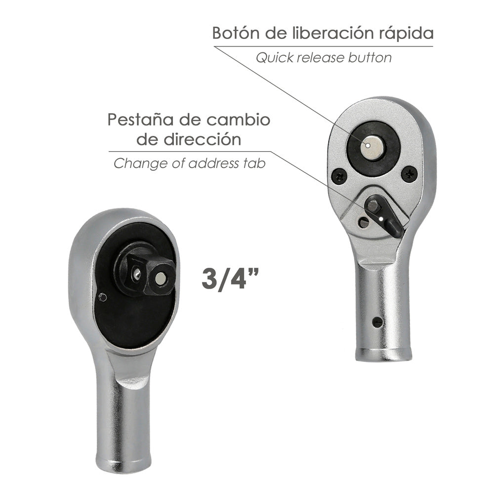 Juego llaves de vaso de acero cromo vanadio con 21 piezas 3/4" plus  con maletin.