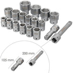 Juego llaves de vaso de acero cromo vanadio con 21 piezas 3/4" plus  con maletin.