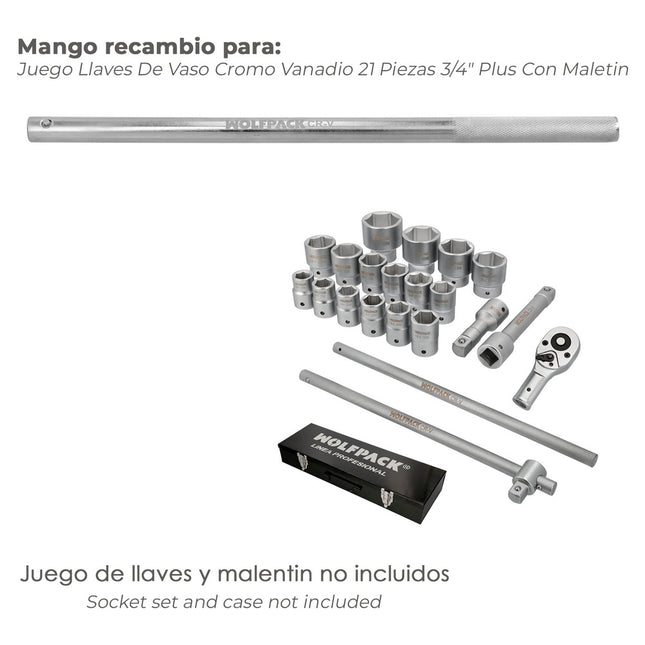 Mango recambio para juego llaves de vaso cromo vanadio 21 piezas 3/4" plus  con maletin 02350060