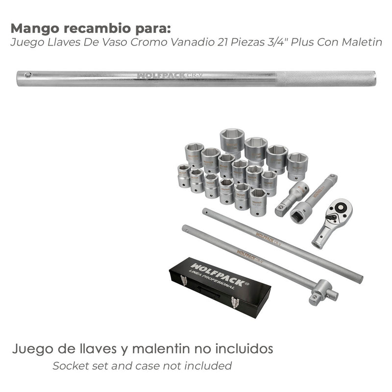 Mango recambio para juego llaves de vaso cromo vanadio 21 piezas 3/4" plus  con maletin 02350060