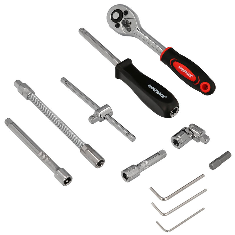 Juego llaves de vaso y puntas 1/4" 46 piezas. con apadtador. cromo vanadio, kit llave combinada, kit carraca, juego llaves vaso