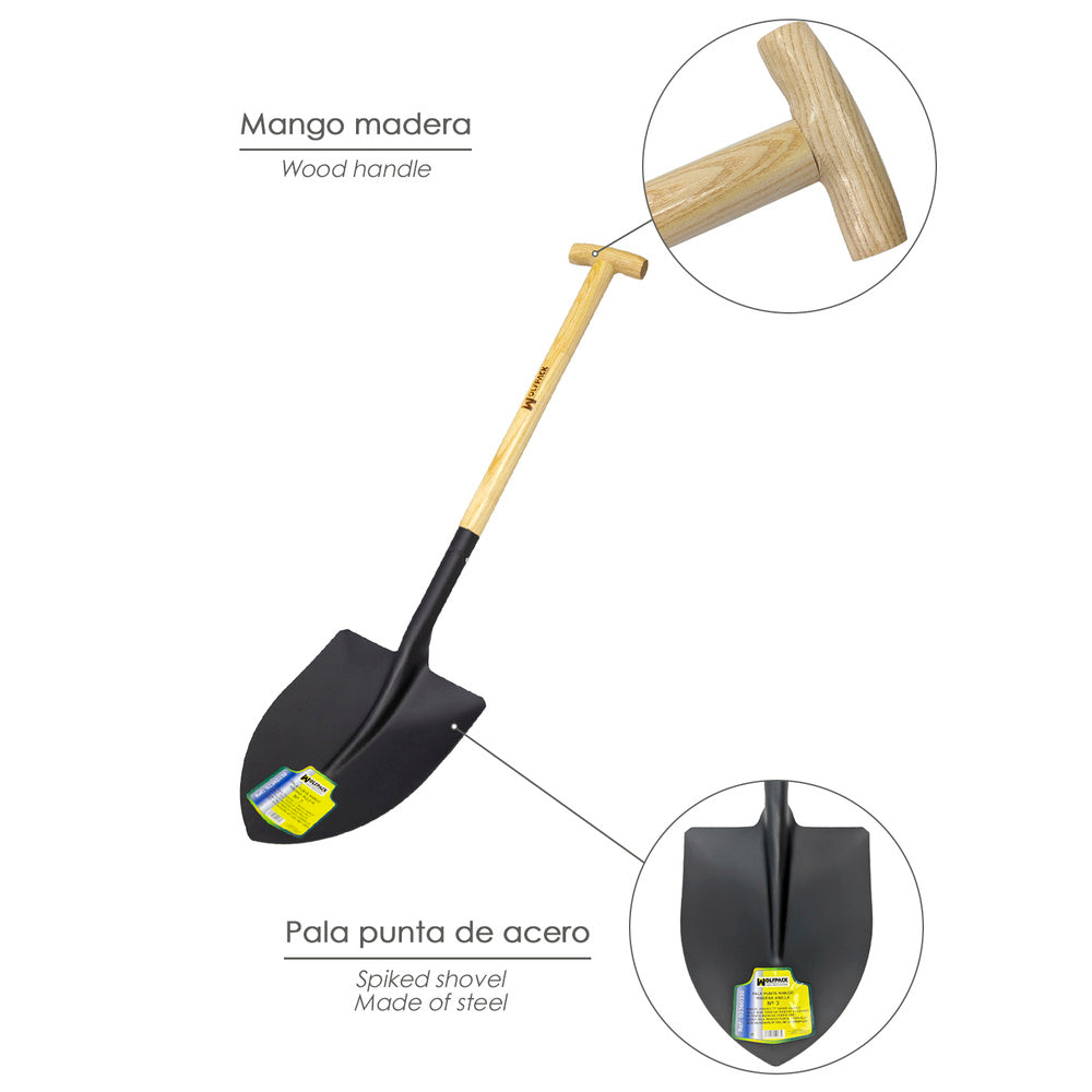 Shovel, wood handle, crutch tip, 502/3