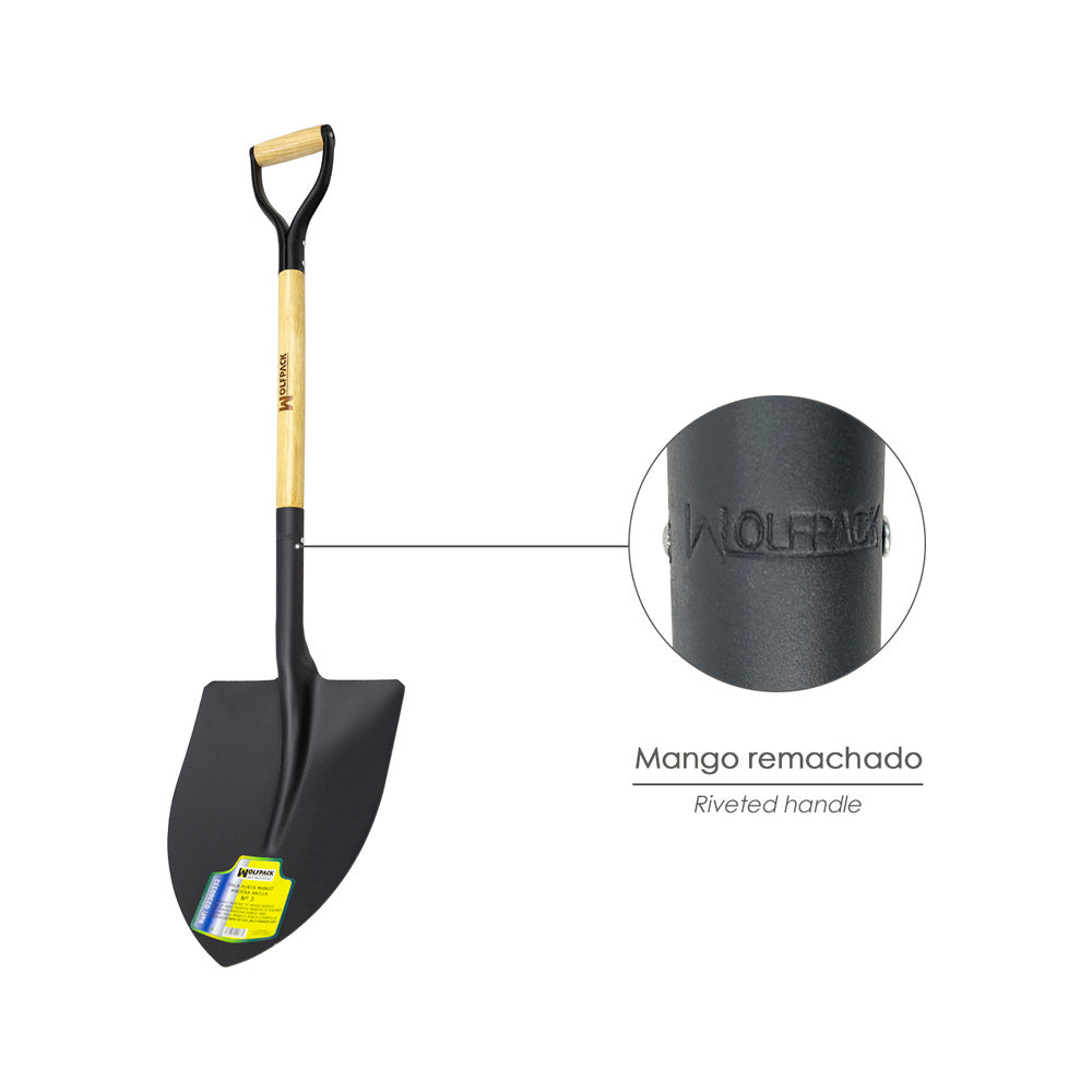 Shovel, wooden handle, pointed, 502/3 ring-type handle