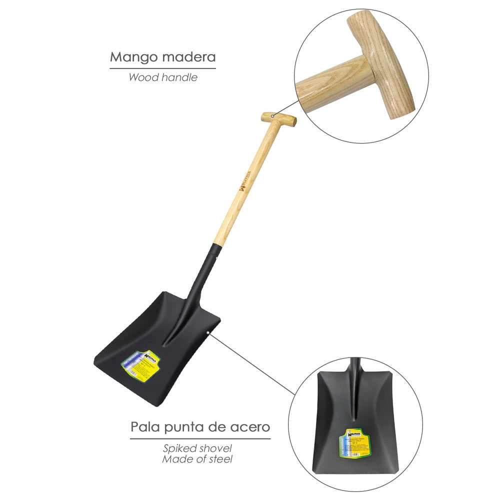Shovel with square wooden handle and crutch grip 509/3