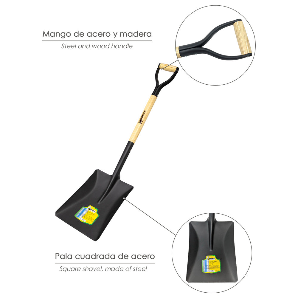 Square wooden handle shovel with ring handle 509/3