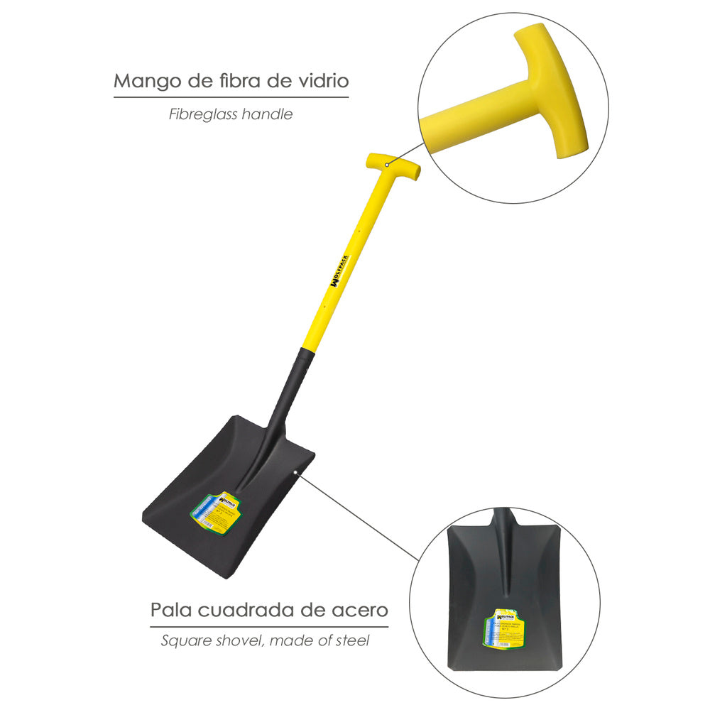 Square fiberglass handle shovel with #3 crutch handle
