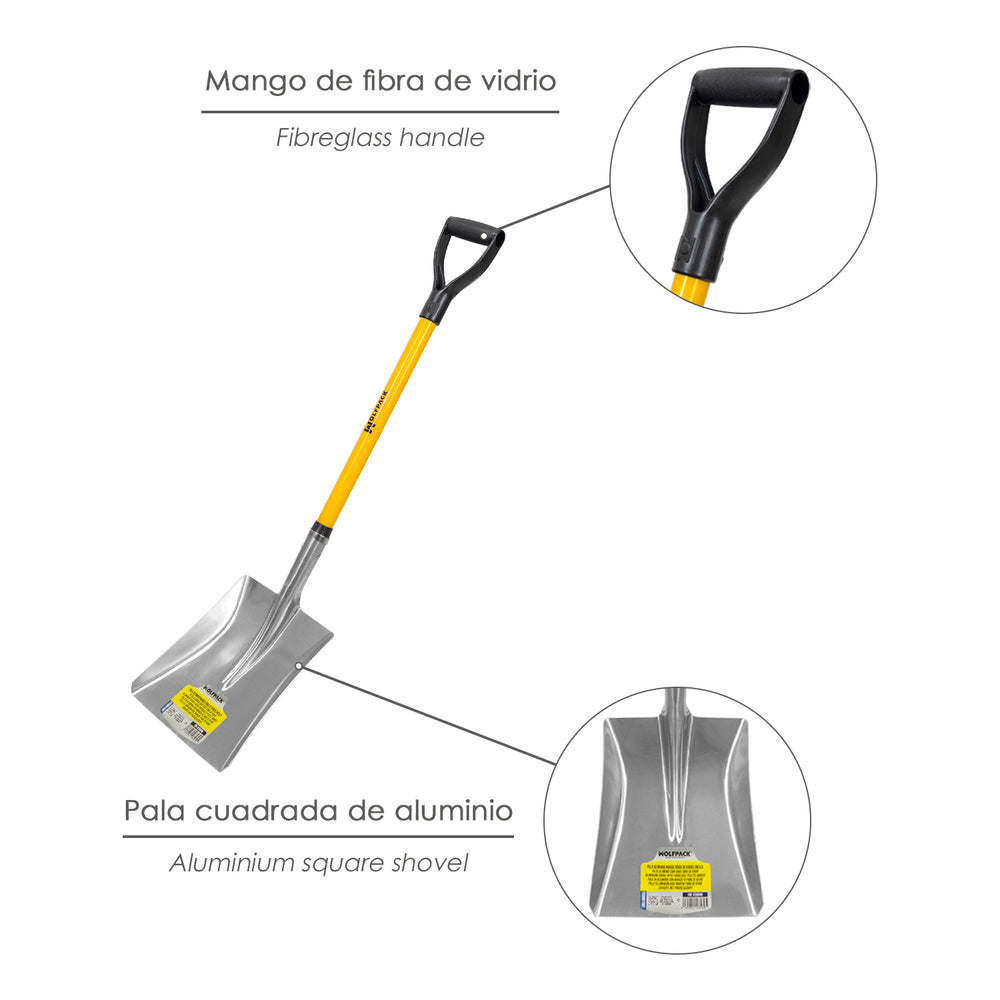 Snow shovel, aluminum with fiberglass handle and ring