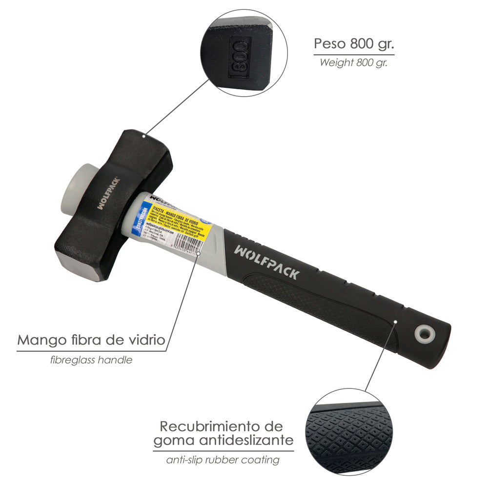 Maceta mango fibra vidrio mango fibra vidrio con empuñadura antideslizante. 800 gramos 28 cm