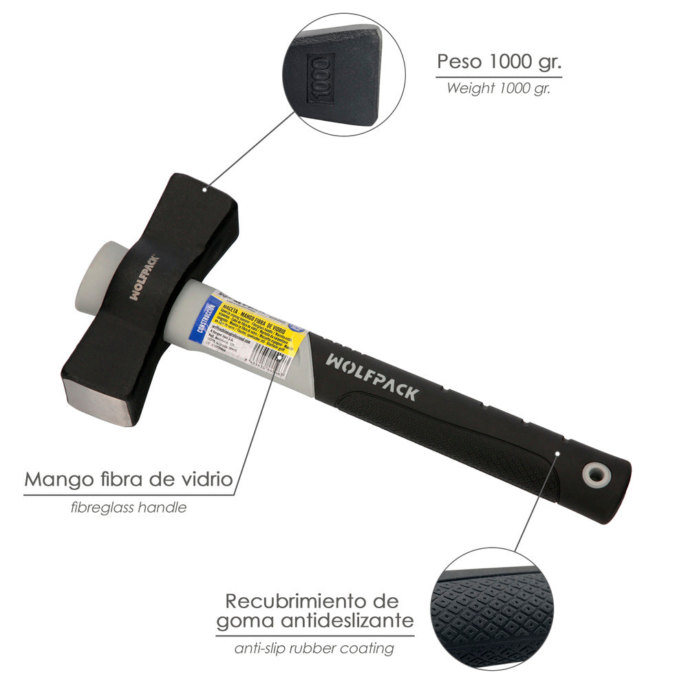 Maceta mango fibra vidrio mango fibra vidrio con empuñadura antideslizante. 1000 gramos 28 cm