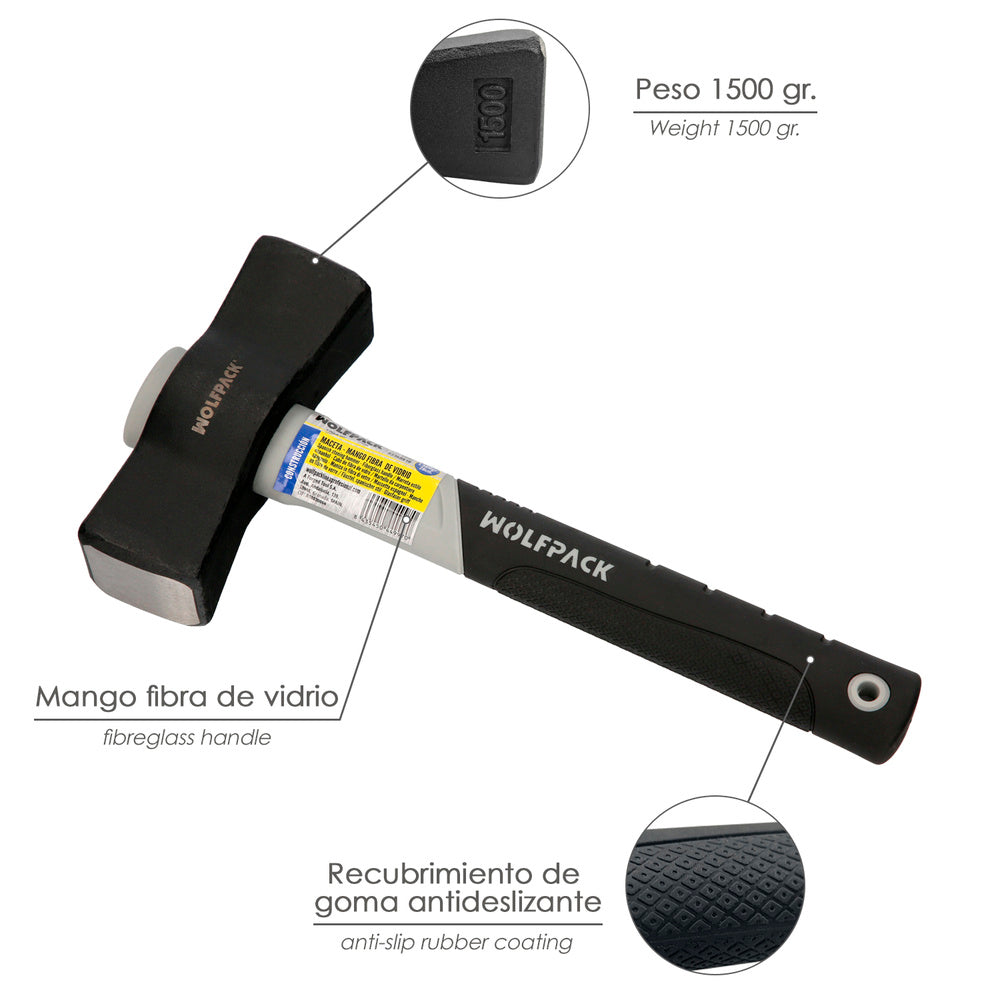 Maceta mango fibra vidrio mango fibra vidrio con empuñadura antideslizante. 1500 gramos 28 cm