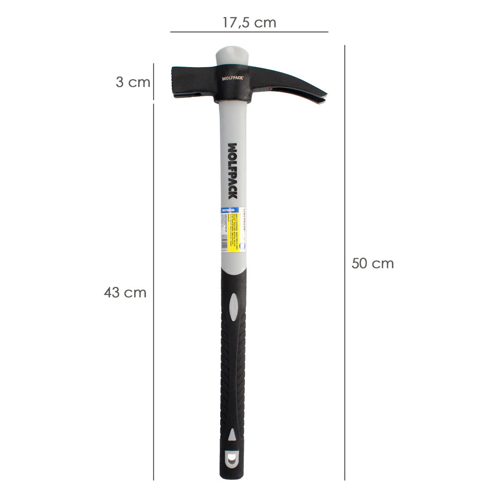 Martillo encofrador magnético fibra vidrio mango fibra vidrio con empuñadura antideslizante. 700 gramos 50 cm