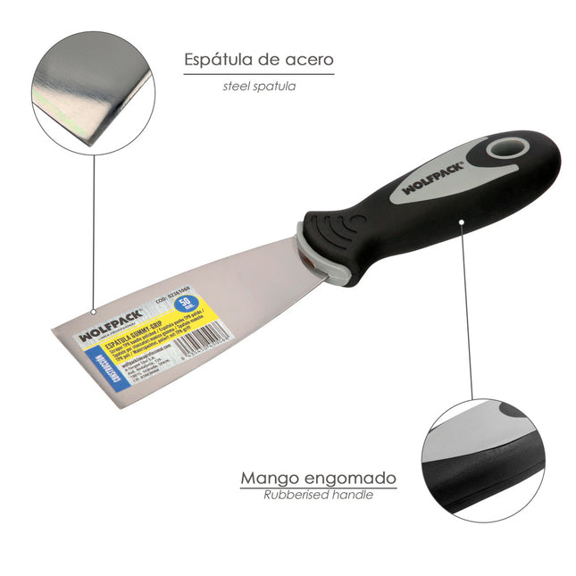 Espatula mango gummy grip hoja 50 mm. espatula yeso, espatula pintor, espatula masillas, espatula pladur, etc