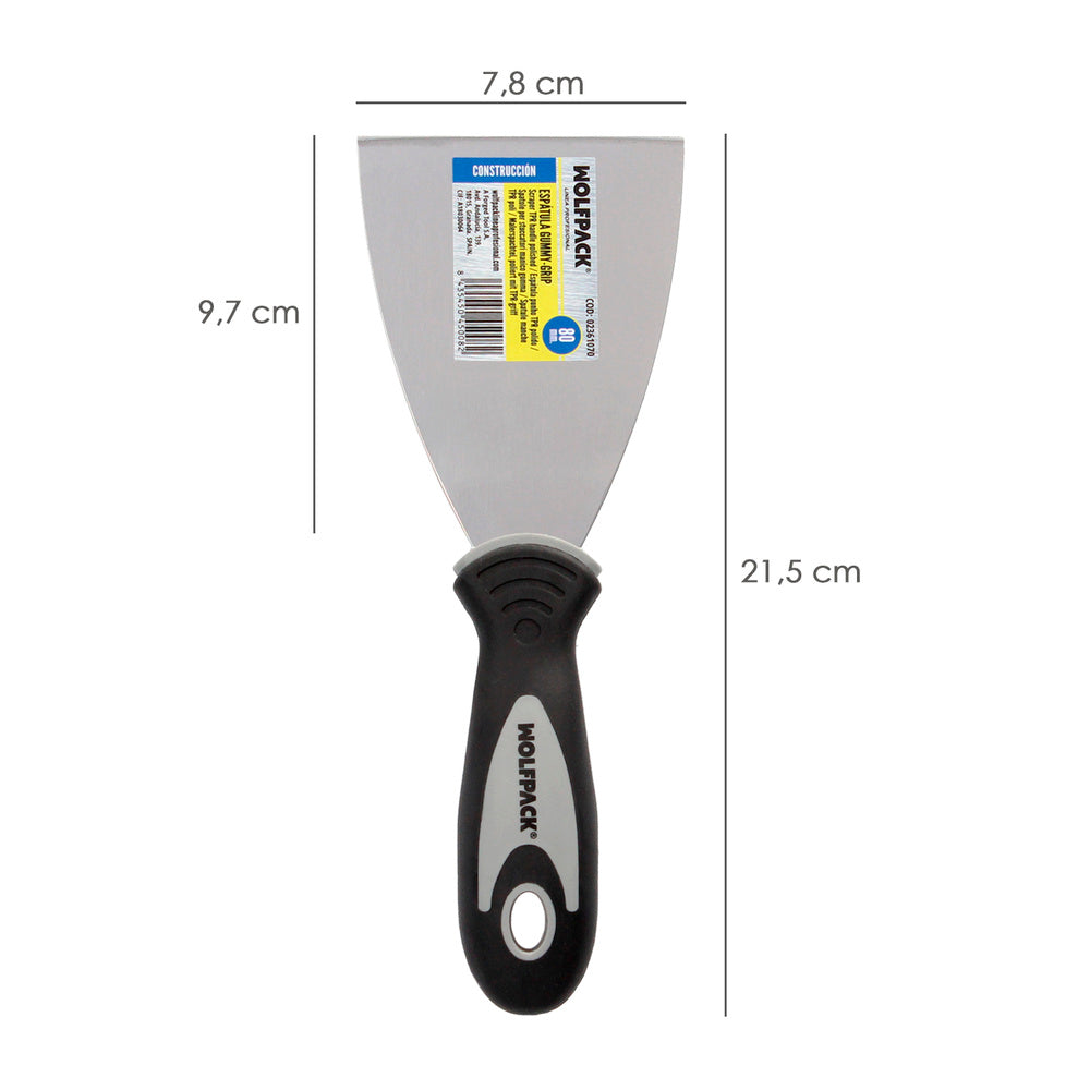 Espátula mango gummy grip hoja 80 mm aplicar yeso, pintora, masillas, pladur, etc.