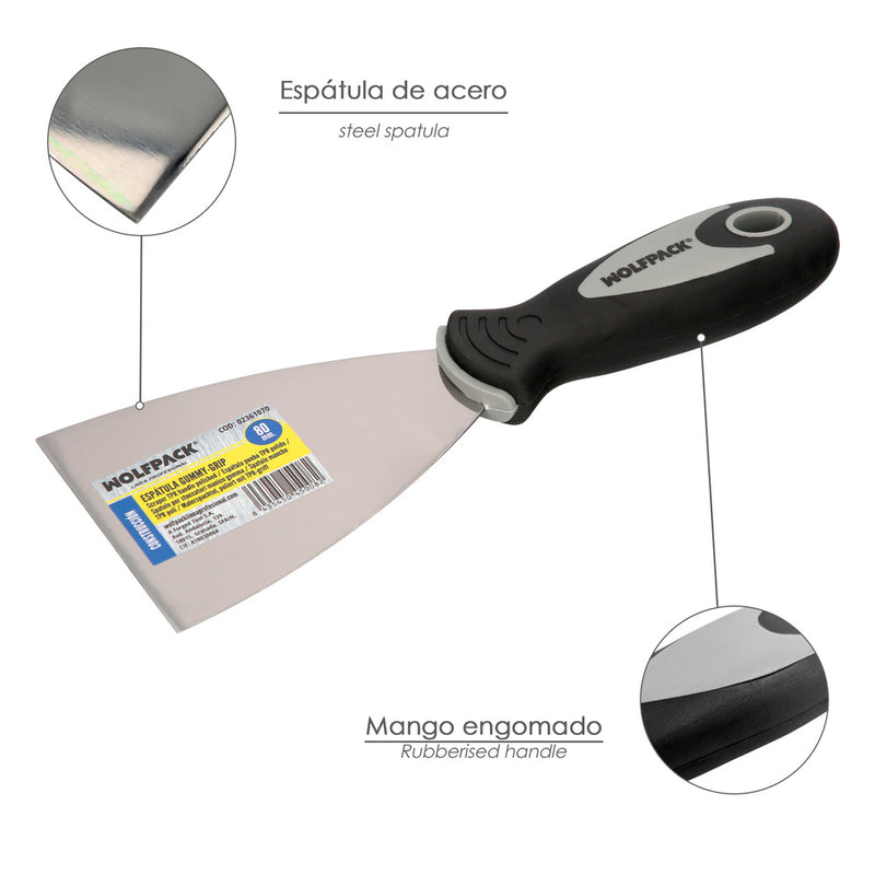 Espatula mango gummy grip hoja 80 mm. espatula yeso, espatula pintor, espatula masillas, espatula pladur, etc