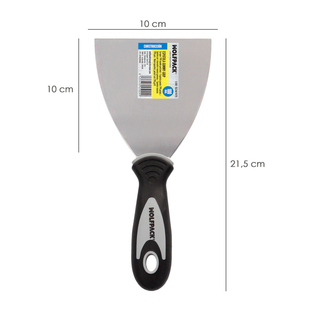 Espátula mango gummy grip hoja 100 mm aplicar yeso, pintora, masillas, pladur, etc.