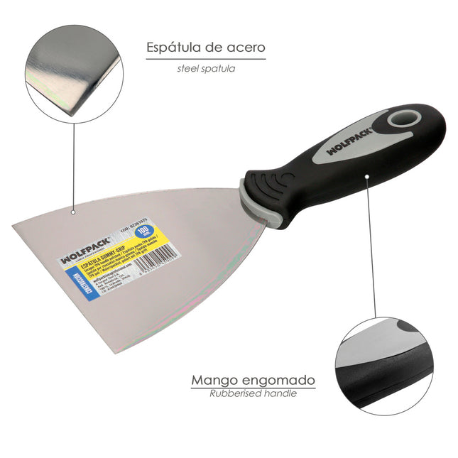 Espatula mango gummy grip hoja 100 mm. espatula yeso, espatula pintor, espatula masillas, espatula pladur, etc
