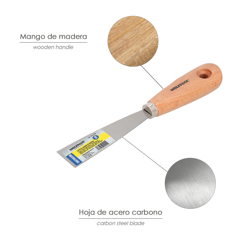 Espátula mango madera hoja acero 30 mm aplicar yeso, pintora, masillas, pladur, etc.
