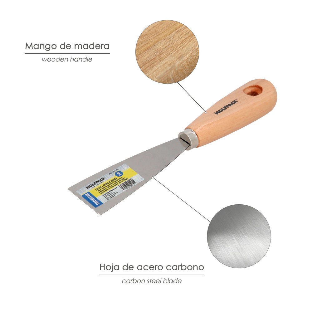 Espátula mango madera hoja acero 40 mm aplicar yeso, pintora, masillas, pladur, etc.