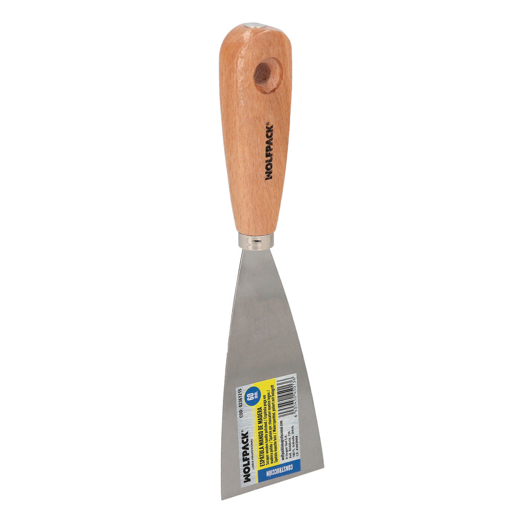 Espátula mango madera hoja acero 60 mm aplicar yeso, pintora, masillas, pladur, etc.