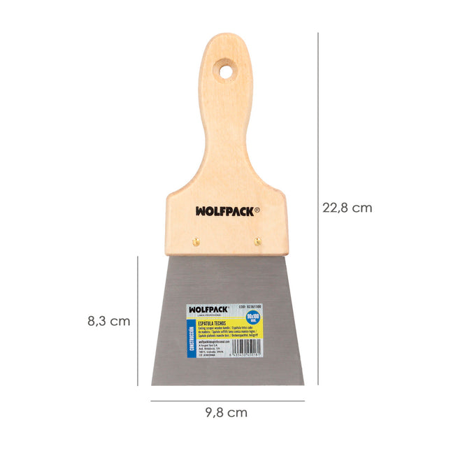 Espatula techos mango madera hoja acero 90 x 100 mm. espatula yeso, espatula pintor, espatula masillas, espatula pladur, etc