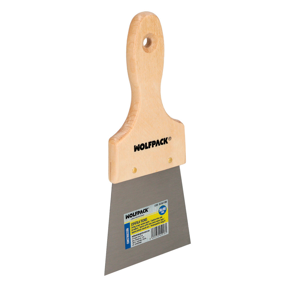 Espátula techos mango madera hoja acero 90 x 100 mm aplicar yeso, pintora, masillas, pladur, etc.
