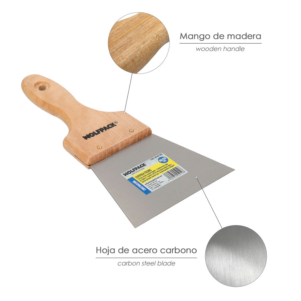 Espátula techos mango madera hoja acero 90 x 120 mm aplicar yeso, pintora, masillas, pladur, etc.