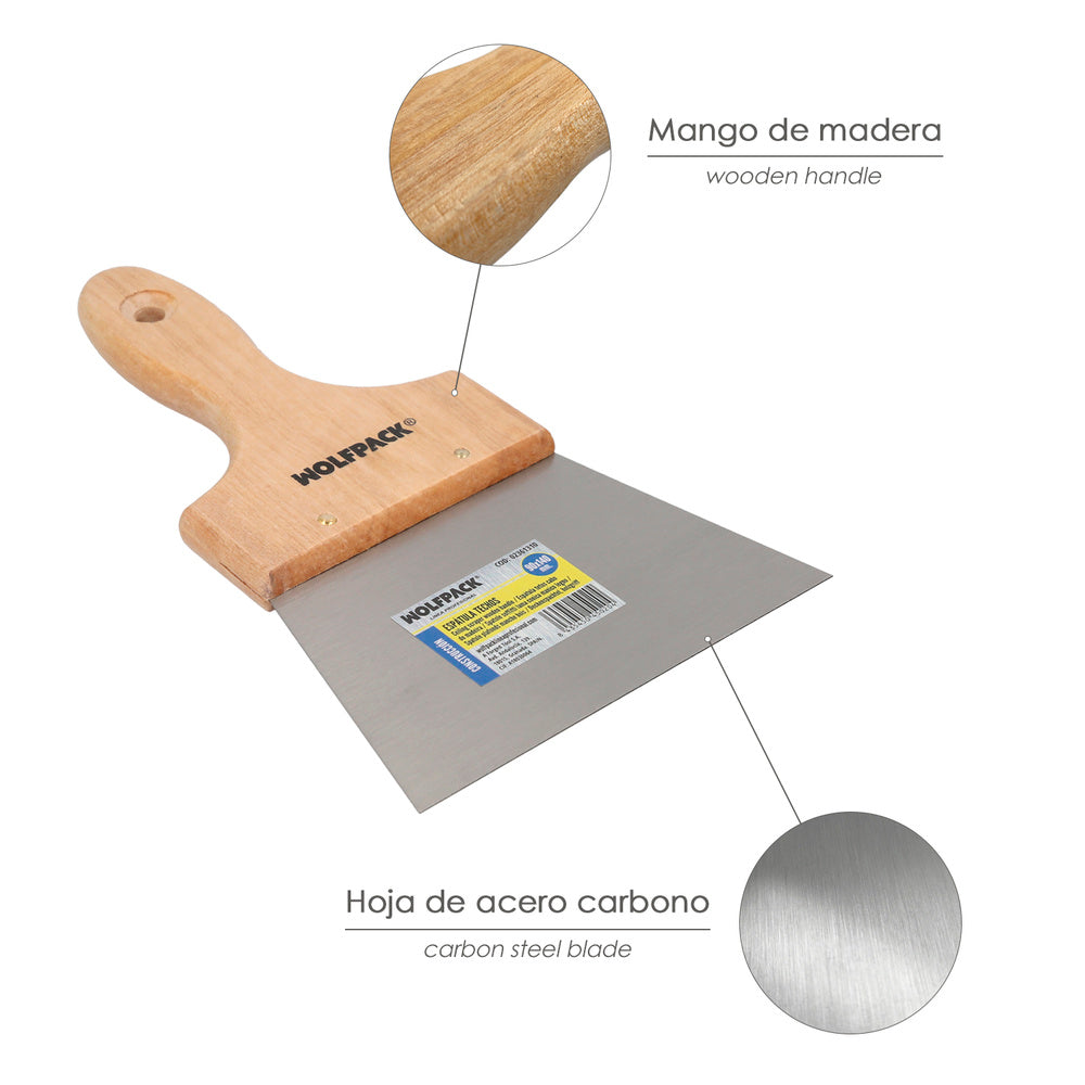 Espátula techos mango madera hoja acero 90 x 140 mm aplicar yeso, pintora, masillas, pladur, etc.