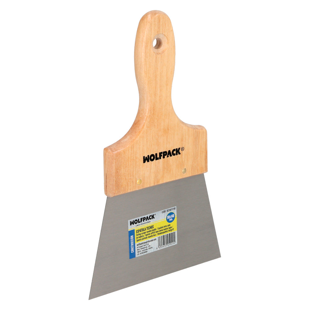 Espátula techos mango madera hoja acero 90 x 140 mm aplicar yeso, pintora, masillas, pladur, etc.