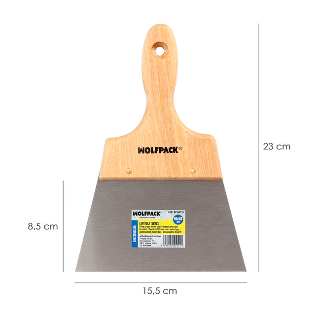 Espatula techos mango madera hoja acero 90 x 160 mm. espatula yeso, espatula pintor, espatula masillas, espatula pladur, etc