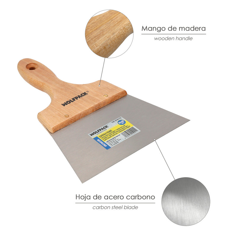 Espatula techos mango madera hoja acero 90 x 160 mm. espatula yeso, espatula pintor, espatula masillas, espatula pladur, etc