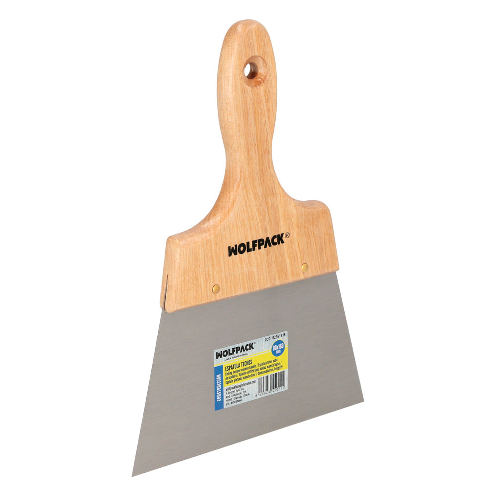 Espátula techos mango madera hoja acero 90 x 160 mm aplicar yeso, pintora, masillas, pladur, etc.