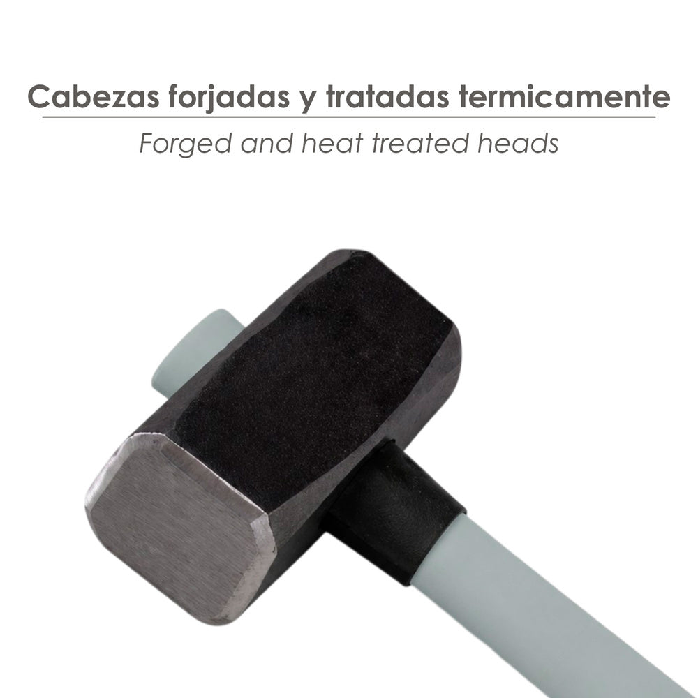 Maza con mango fibra vidrio 3 kg. Cabeza forjada, con anillo anti vibración, maza / porro