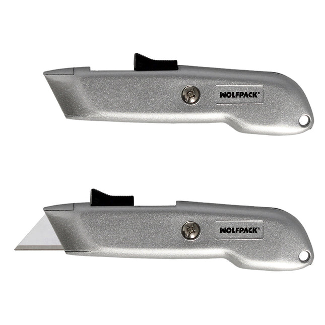 Cutter autoretractil con hoja acero sk5 carcasa de aluminio diseño ergonomico, cuchillo seguridad, cutters seguridad,