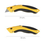 Cutter with 20 mm retractable blade, quick blade change, aluminum housing, rubberized grip. Professional use