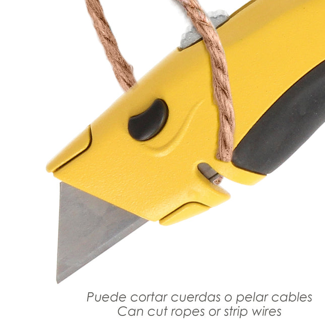 Cutter con hoja retractil de 20 mm. cambio hoja rápido carcasa de aluminio agarre engomado. uso profesional