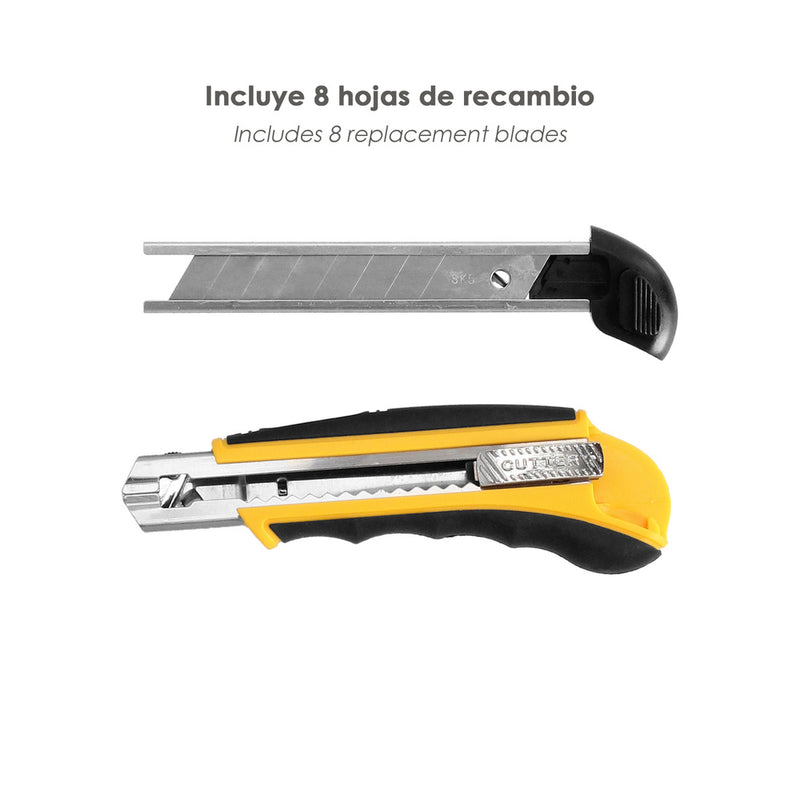 Cutter profesional 18mm con 8 hojas acero sk5