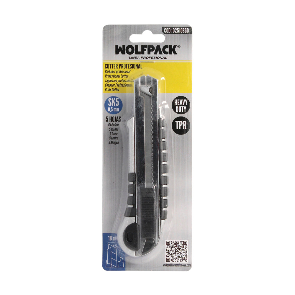 Professional 18mm aluminum cutter with 5 SK5 steel blades