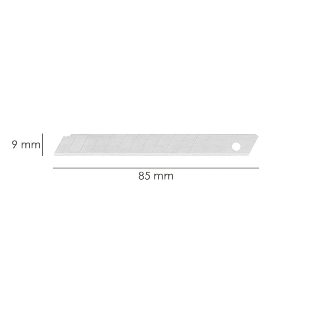 Cutter blade 9 mm (10 pieces per case) carbon steel.
