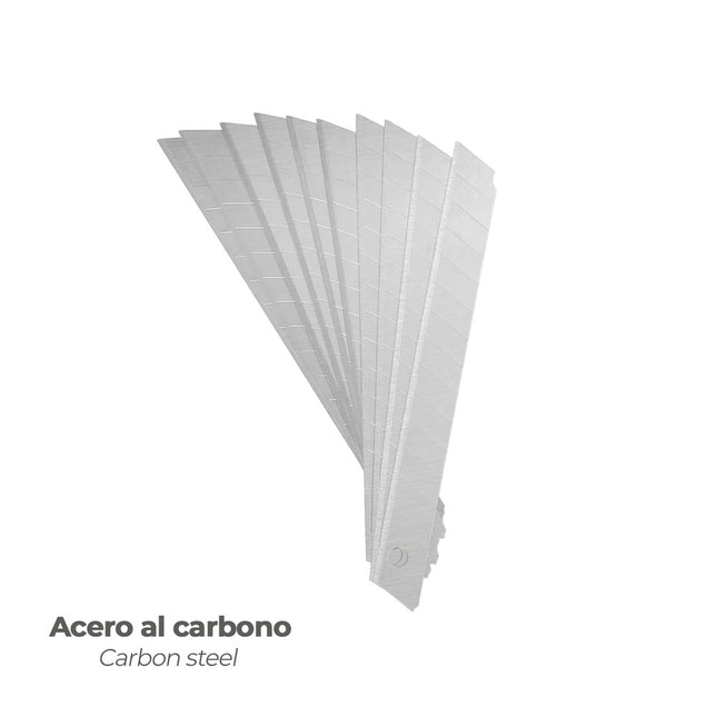 Hoja cutter 9 mm. (estuche 10 piezas) acero al carbono