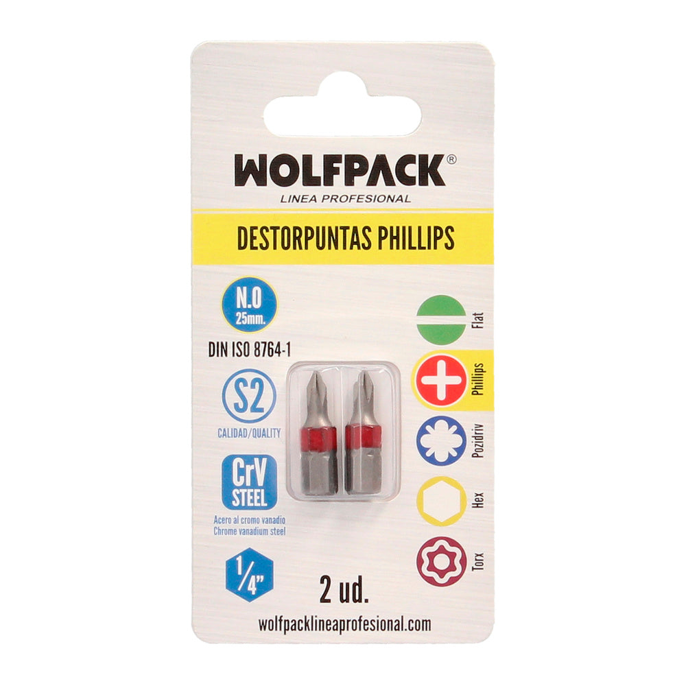 Long Phillips screwdriver bits no. 0 (2 pieces). Chrome vanadium S2 steel. Hex bits, driver bits,